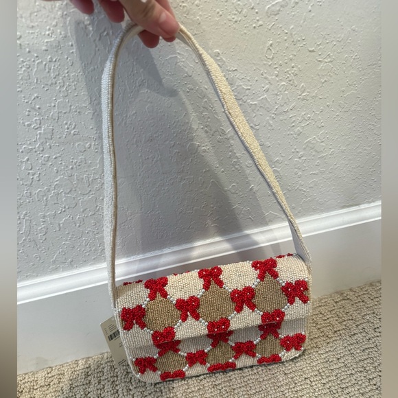 NWT ANTHROPOLOGIE The Fiona Beaded Bag in Winter Icon Checkered Bow - Picture 6 of 8